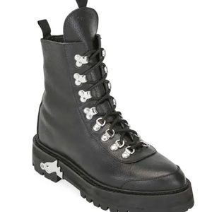 Off-White style Leather Lace-Up Hiking Boots